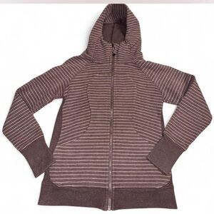 lululemon athletica Striped Hooded Zip-Up Sweatshirt in Mauve and Light Pink